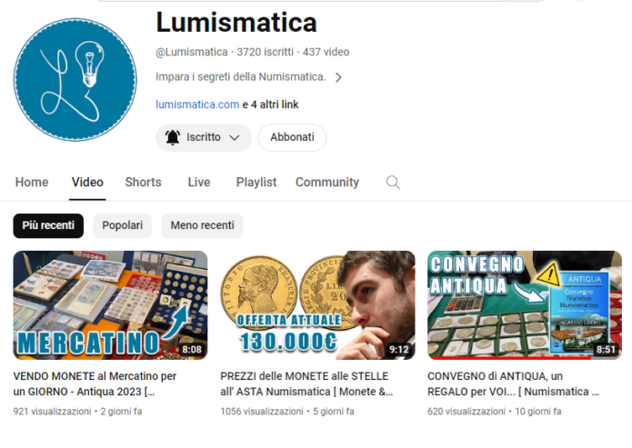 Sponsorizzazione YouTube Canale Lumismatica